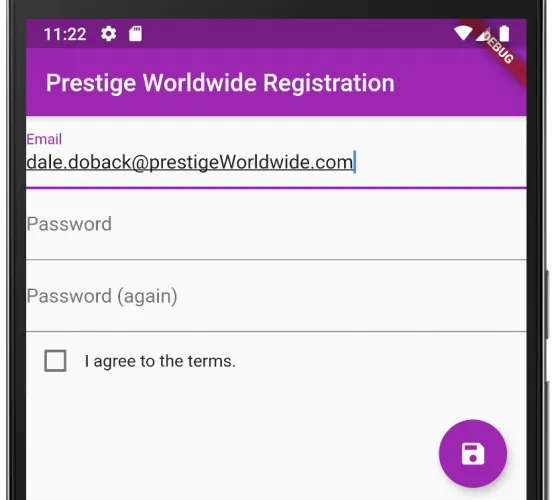 Form with email of dale.doback@prestigeWorldwide.com