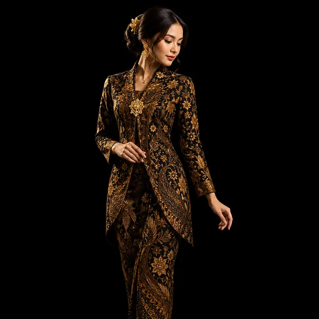 Kebaya Batik Modern Premium Hitam Emas Formal Wanita: Elegan untuk Acara Resmi