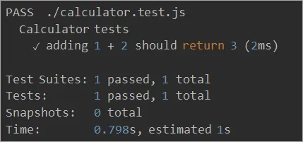 It shows a test case output