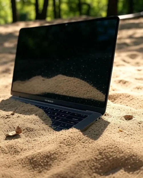 laptop in literal sand box