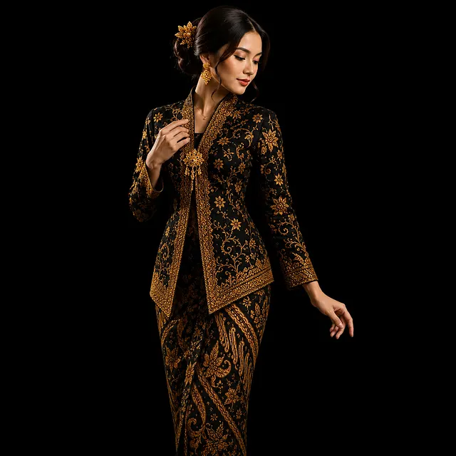 Kebaya Kartini Modern Premium Hitam Emas Maheswari - Jepor Store
