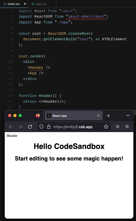 Code sandbox showing a valid use of the keyword function