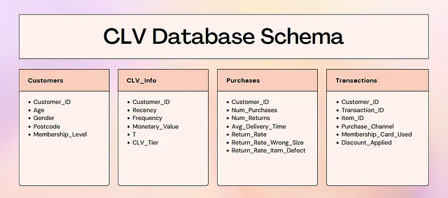 Un possibile database CLV. Fonte: autore fornito.