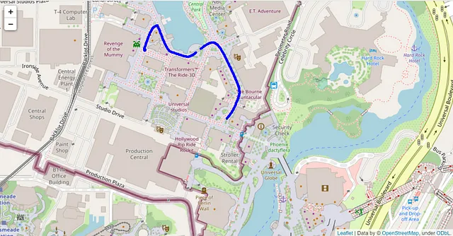 ユニバーサルスタジオを歩いた経路のプロット-著者による画像
