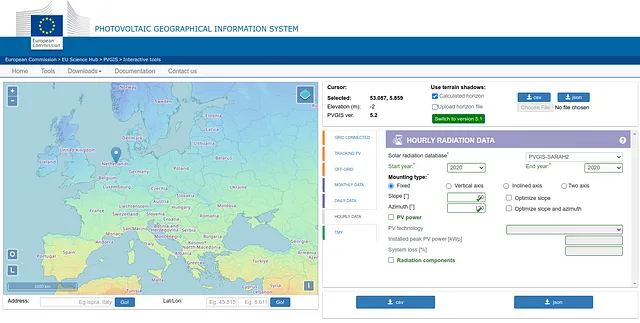 Interfaccia PVGIS, Immagine dell'autore