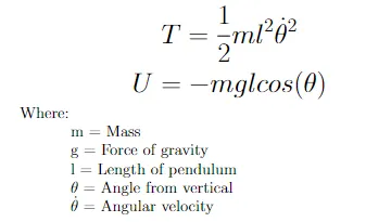 Equazione 3: Energia cinetica e potenziale per un pendolo
