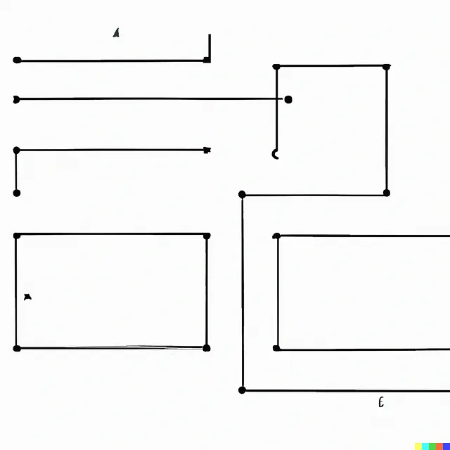 Immagini generate da Dall-E dati l'indicazione: “Disegna una linea verticale collegata a un rettangolo, collega un quadrato alla linea e collega il quadrato con un'altra linea verticale a un altro rettangolo, infine collega il rettangolo a un cerchio con un'altra linea verticale.”