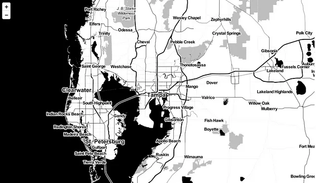 Stamen Toner瓷砖的地图。使用Folium和Open Street Map数据创建的图像。