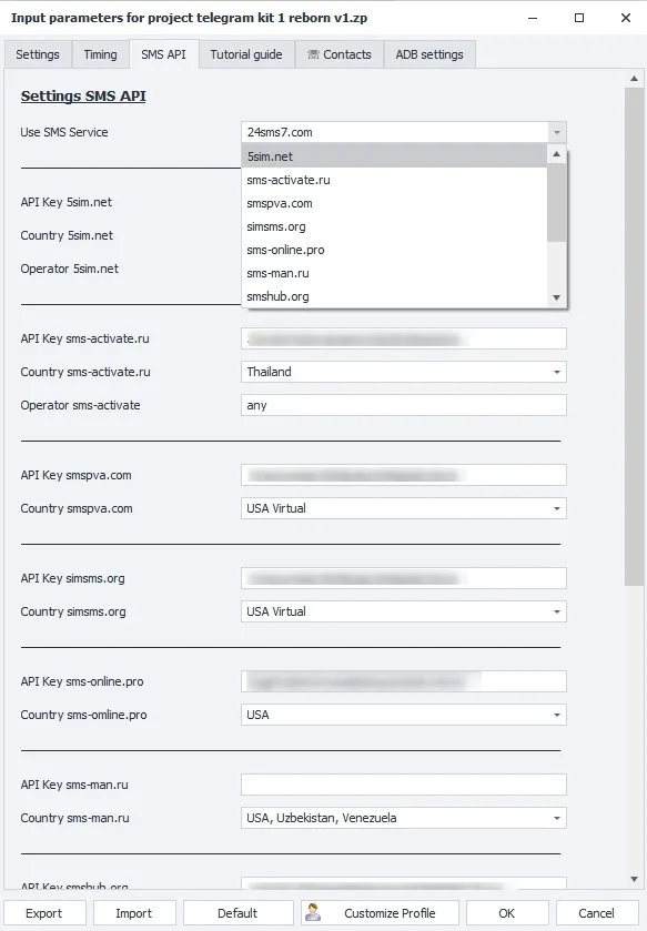 Settings telegram kit 1 Settings