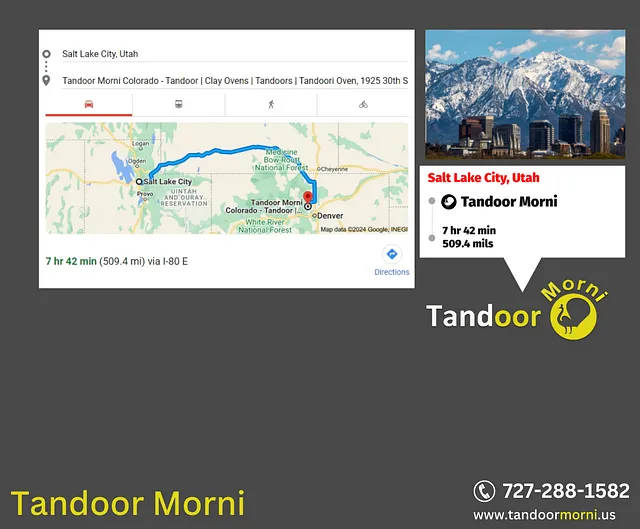 Map showing the distance between Salt Lake City, Utah, and Tandoor Morni in Colorado