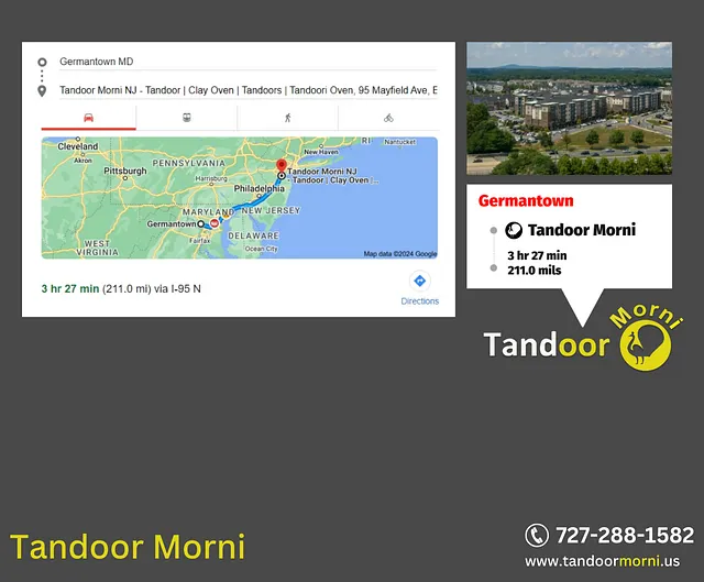 Visual depiction of the distance from Germantown, Maryland, to the Tandoor Morni Warehouse.