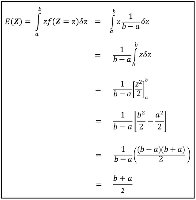 Procedura per il calcolo del valore atteso di una variabile casuale continua uniformemente distribuita sull'intervallo [a, b] (Immagine dell'autore)