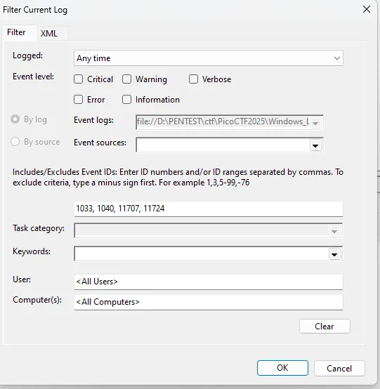 Event Viewer Filter #1