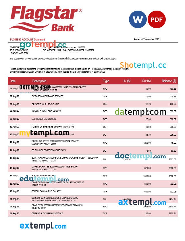 Flagstar Bank Organization Account Statement Word And PDF Template   1*7OeQSo3CXu64gcGkj8q2xg 