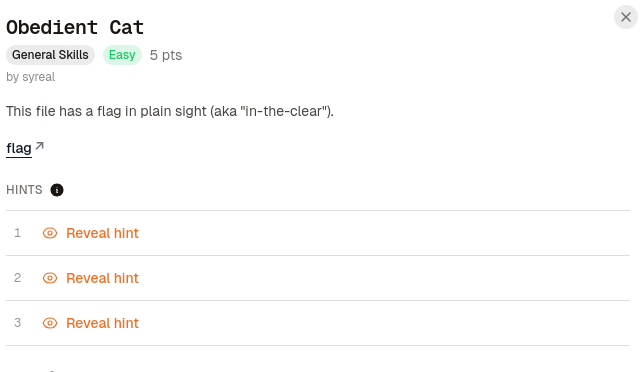 Writeup for CyLab/picoCTF challenge “Obedient Cat”