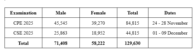 A summary of the number of the candidates in both levels (2025)
