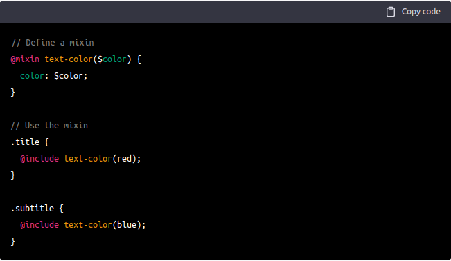 Here is an example of how you can define and use a mixin in SCSS
