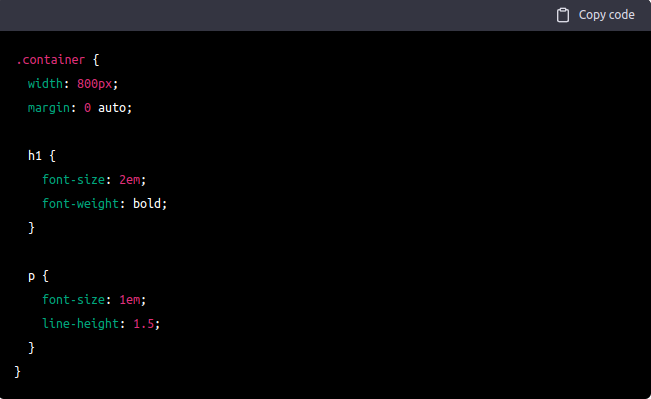 Here is an example of nested rules in SCSS
