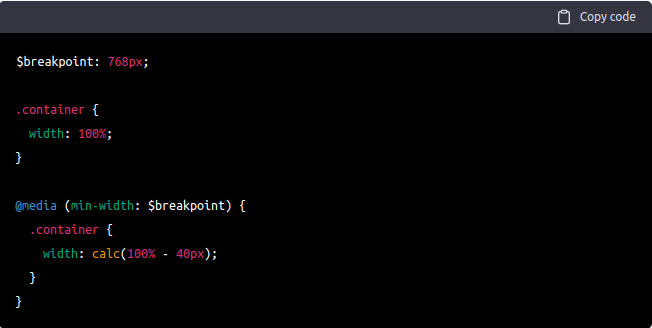 Here is an example of using operators in SCSS to define responsive styles