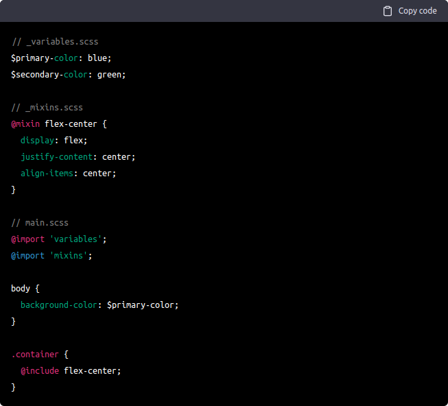 Here’s an example of using partials in SCSS
