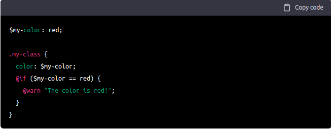 Here’s an example of how @warn can be used in an SCSS file
