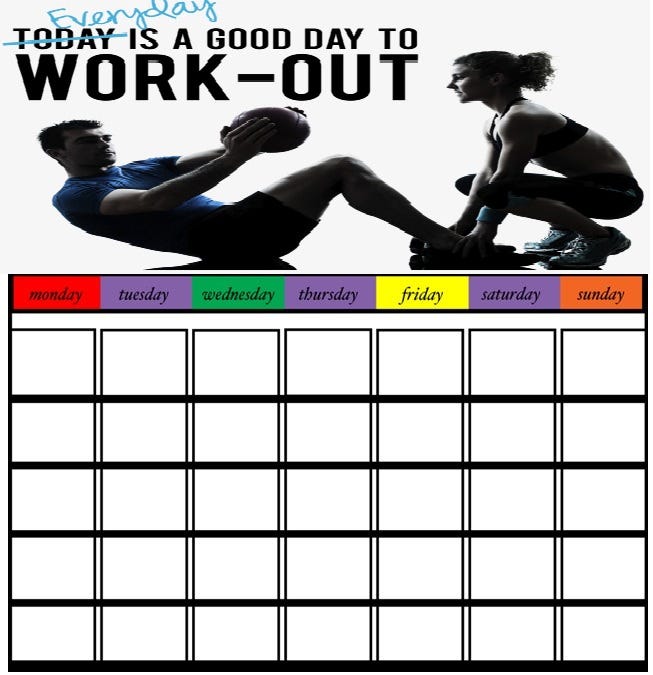 Workout Calendar Template — 30 Days Exercise Chart & Diet Plan