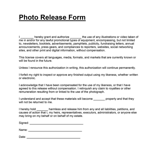 Commercial Photographers Should Use a Photo Release Form Because It ...