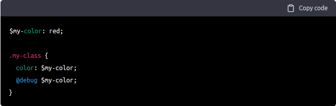 Here’s an example of how @debug can be used in an SCSS file
