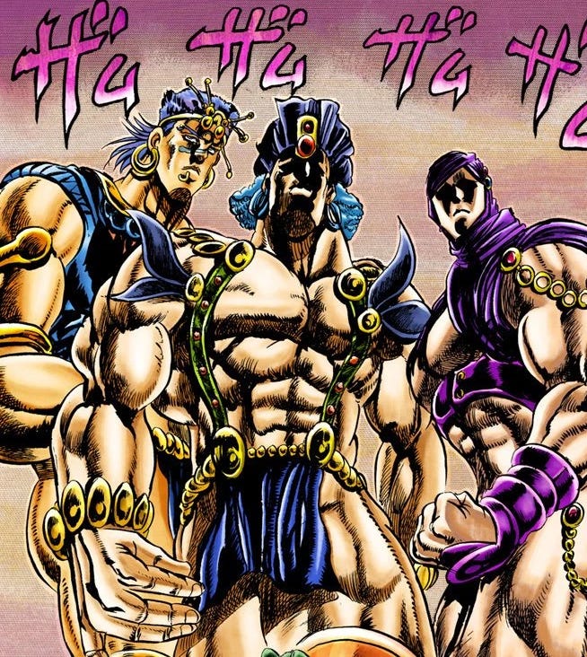 intimidating the pillar with jojo poses