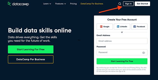 how to create free Datacamp account
