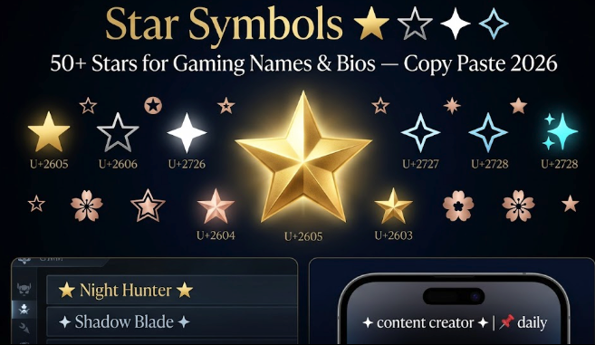 Star Symbols ★ ☆ ✦ ✧ — 50+ Stars for Gaming Names, Bios & Copy-Paste (2026)