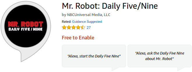 Review: Mr. Robot — The Daily Five/Nine | by Florian Hollandt | #VoiceFirst  Games | Medium