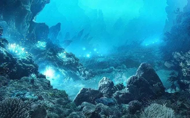bottom of the blue ocean