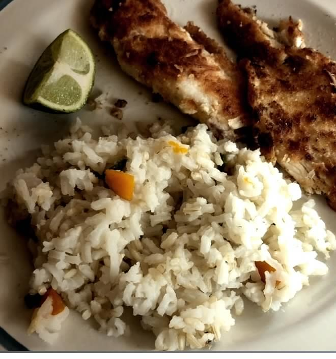 Coconut-crusted tilapia fillets pan-fried in coconut oil are tasty and paleo-friendly. Serve with a side of green veggies.