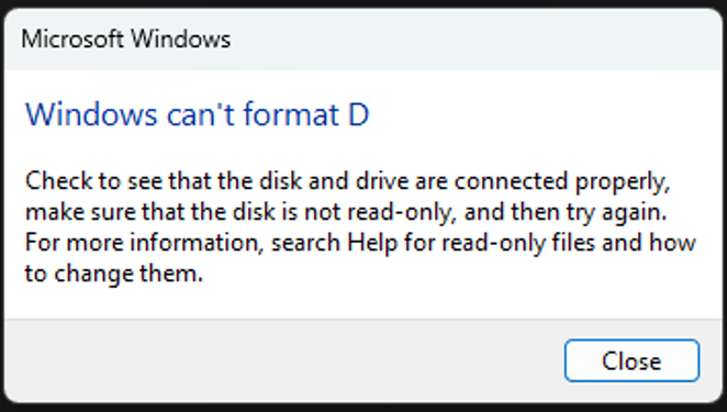 Windows can’t format D on your External Hard Drive