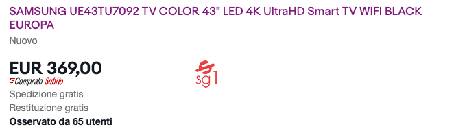 Testo che genera ansia: "Samsung TV Color. EUR 369,00. Osservato da 65 utenti"
