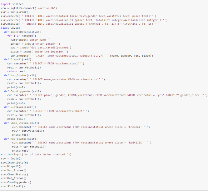 WRITING A CODE FOR COVIDVACCINE STATUS USING SQLITE PYTHON | by Monisha ...