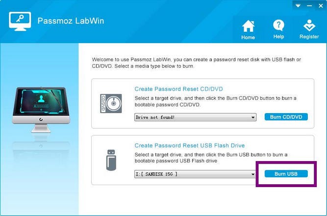 PassMoz LabWin Create Password Reset Disk