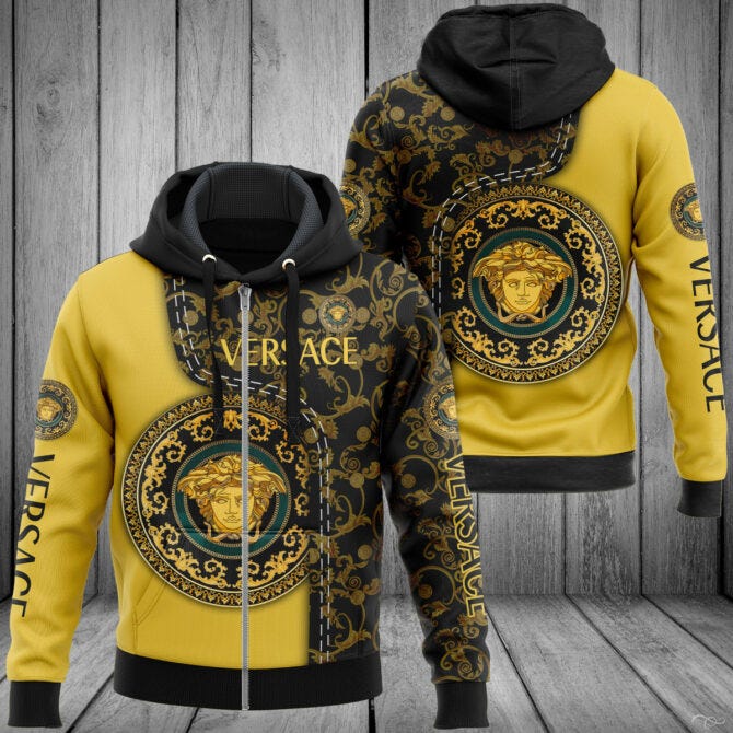 Versace Yellow And Black Pattern Unisex Hoodie Outfit For Women Men ...