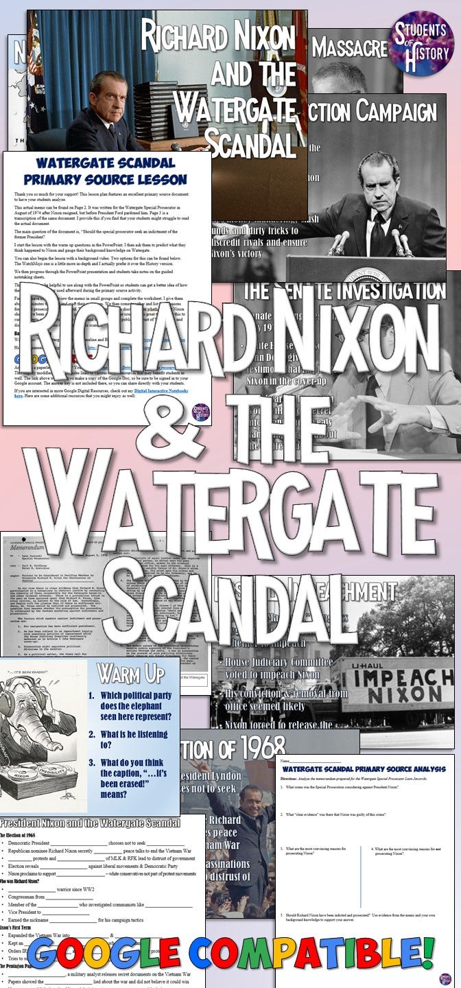 Watergate Scandal Lesson Plan. A very important lesson in American