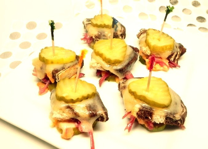 Canapes and Crostini — Reuben Pickle Sliders