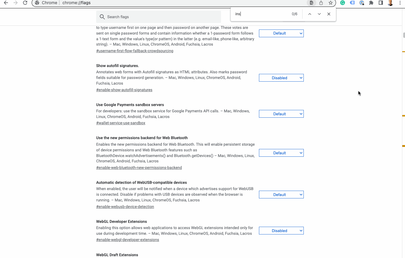 chrome flags search cert allow insecure localhost