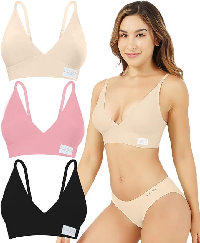 Livona Bras for Women — 3 Pack Sports Bra Bralettes with Support Workout Tops Wireless Bra Cami