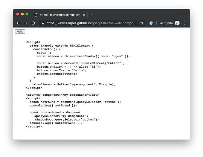 document.querySelector with Web Components