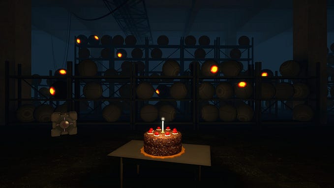 A screenshot of the cake in the video game Portal.