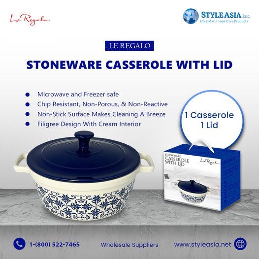 Le Regalo® Stoneware Casserole with Lid - Style Asia Inc.