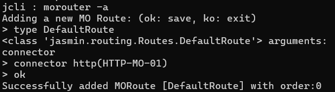 Successfully added MORoute with order 0