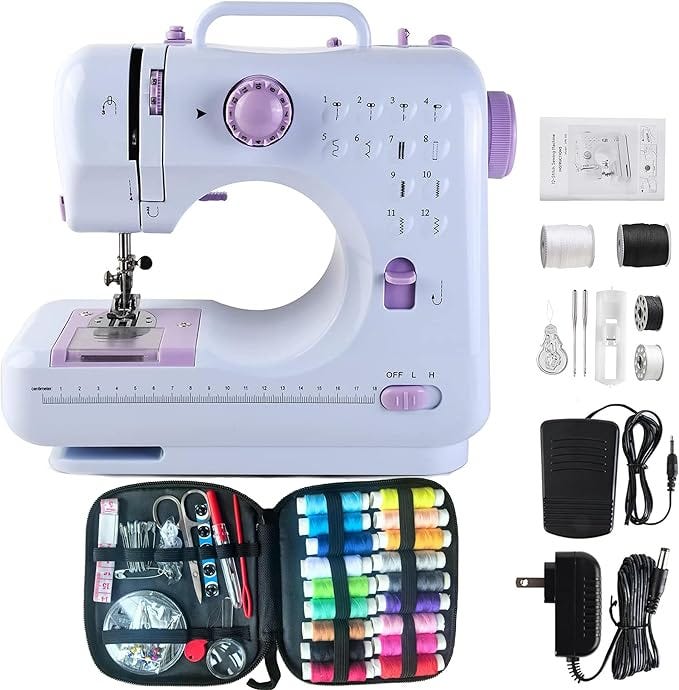 Sewing Machine for Beginners: Electric Mini Sewing Machine with 12 Built-in Stitches, 2 Speeds, and…