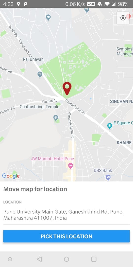 React Native Map with real time location selection for Android
