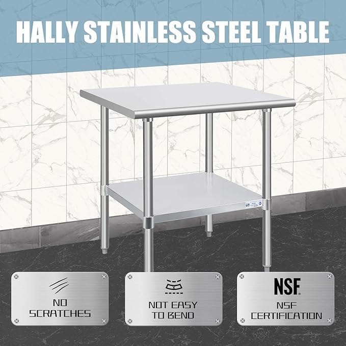 Hally Stainless Steel Table for Prep & Work 30 x 30 Inches, NSF ...